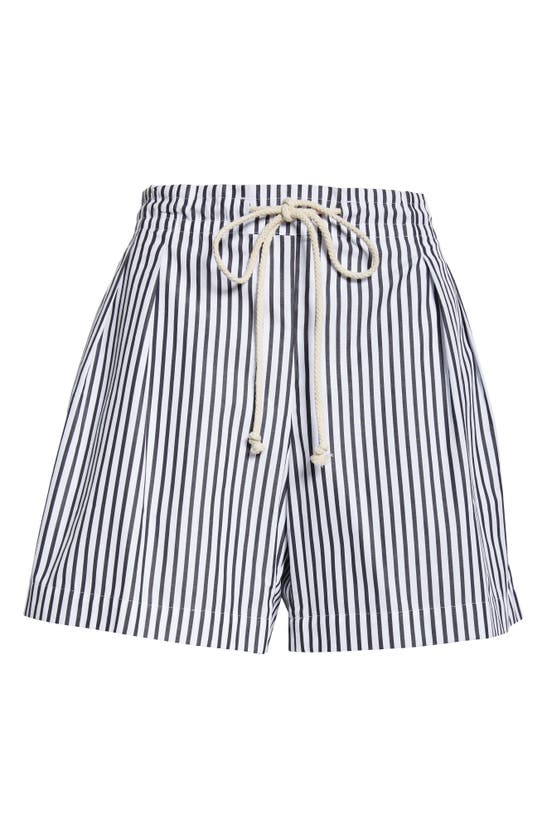 Shop Maria Mcmanus Stripe Organic Cotton Drawstring Shorts In Black And White Stripe