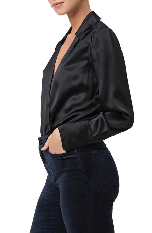 Shop Paige Nyla Long Sleeve Silk Satin Bodysuit In Black