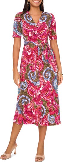 Chaus Print Faux Wrap Midi Dress | Nordstrom