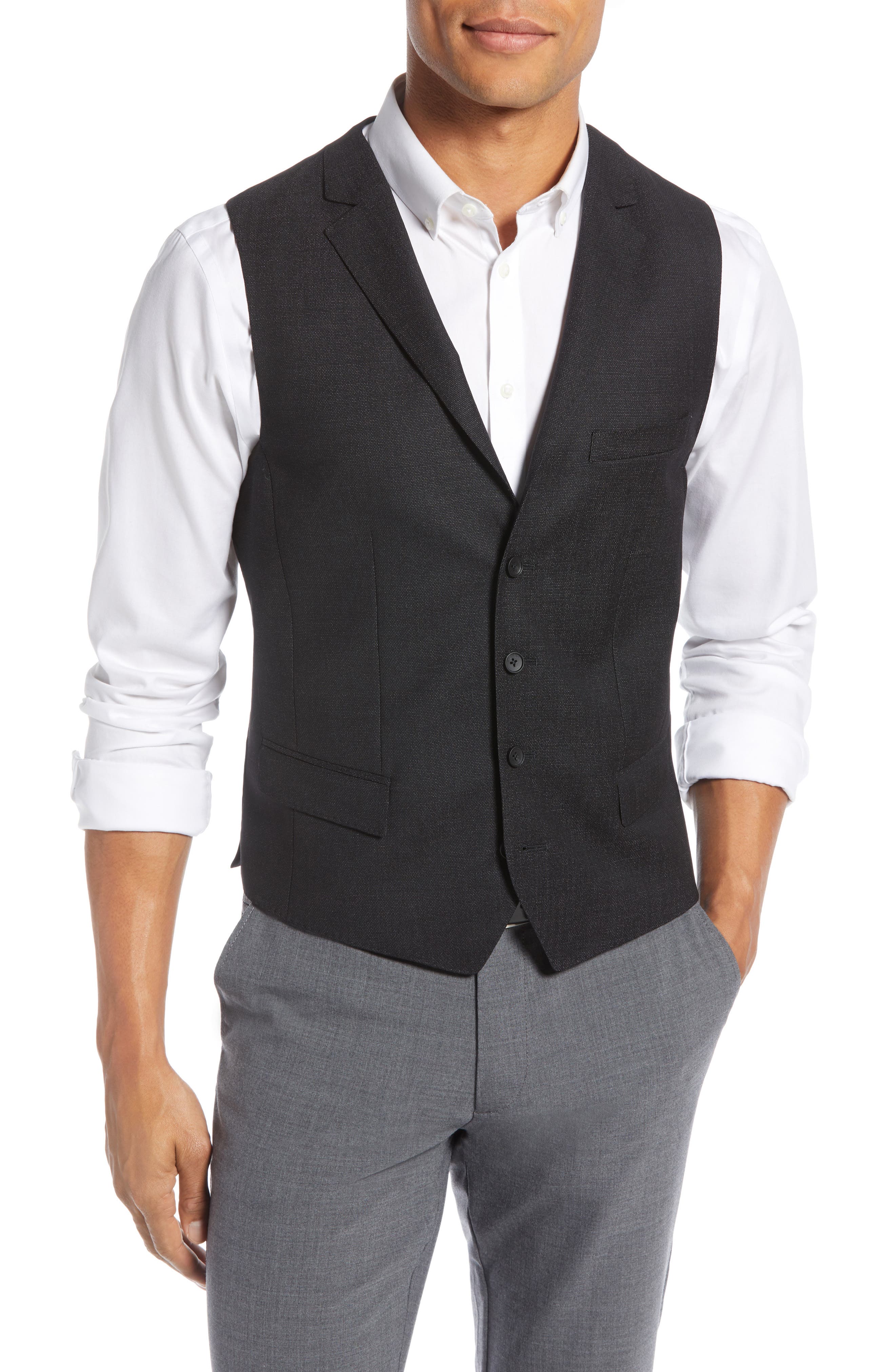 Hugo Trim Fit Wool Vest Black