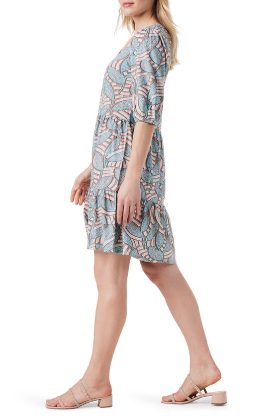 Shop Nzt By Nic+zoe Elbow Sleeve Cotton Blend Dress In Neutral Multi