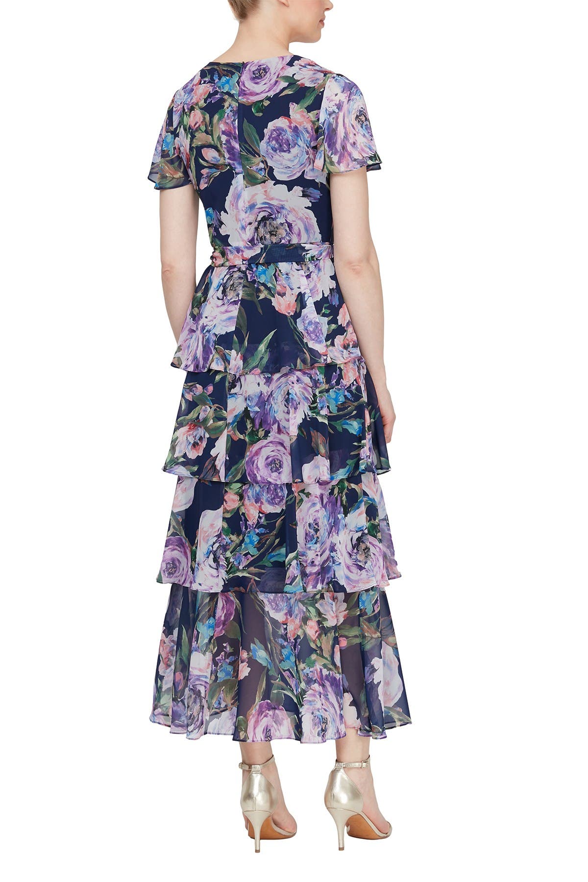 Slny Floral Tiered Chiffon Wrap Maxi Dress In Open Blue30 | ModeSens