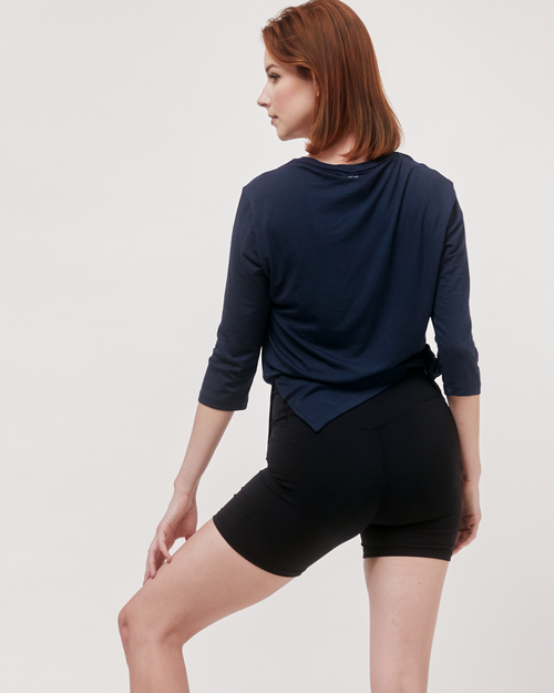 Shop Rebody Active Anen Side Tie 3/4 Sleeve Top In Cool Navy