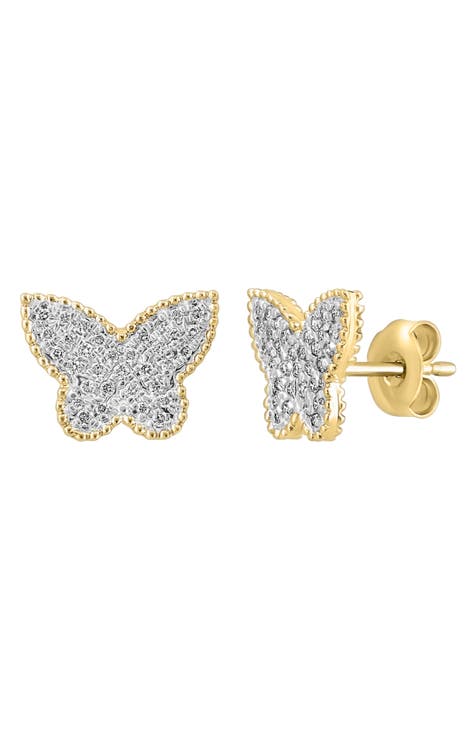 14K Yellow Gold Butterfly Diamond Stud Earrings - 0.27ct.