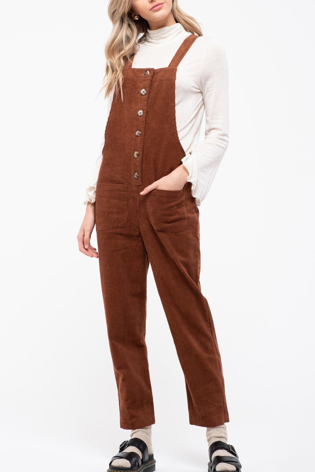 orange corduroy overalls