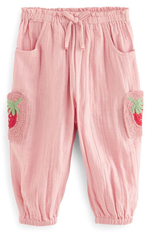 Shop Next Kids' Strawberry Crochet Accent Cotton Drawstring Pants In Pink Strawberry