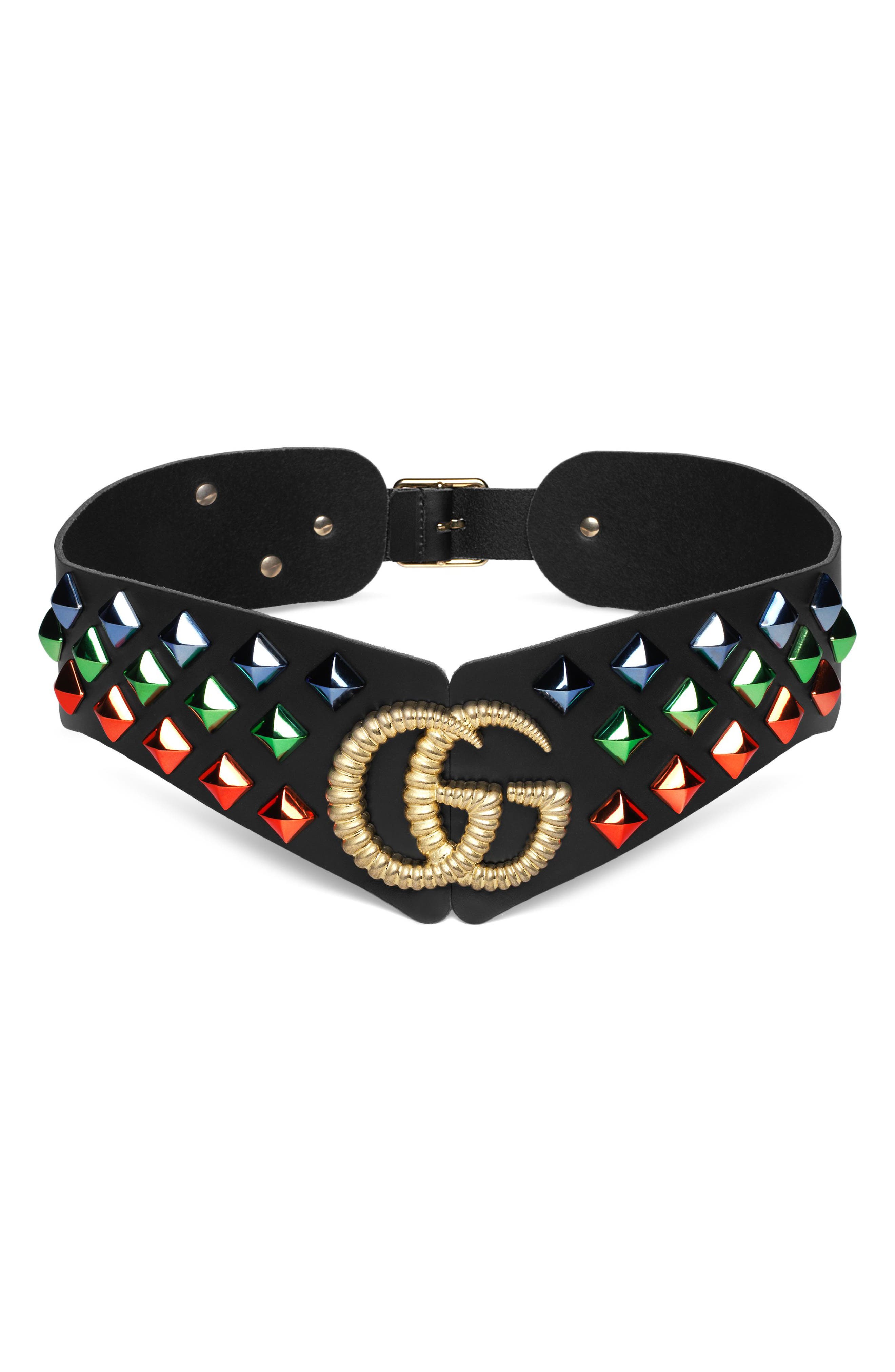Gucci Double G Studded Leather Belt 