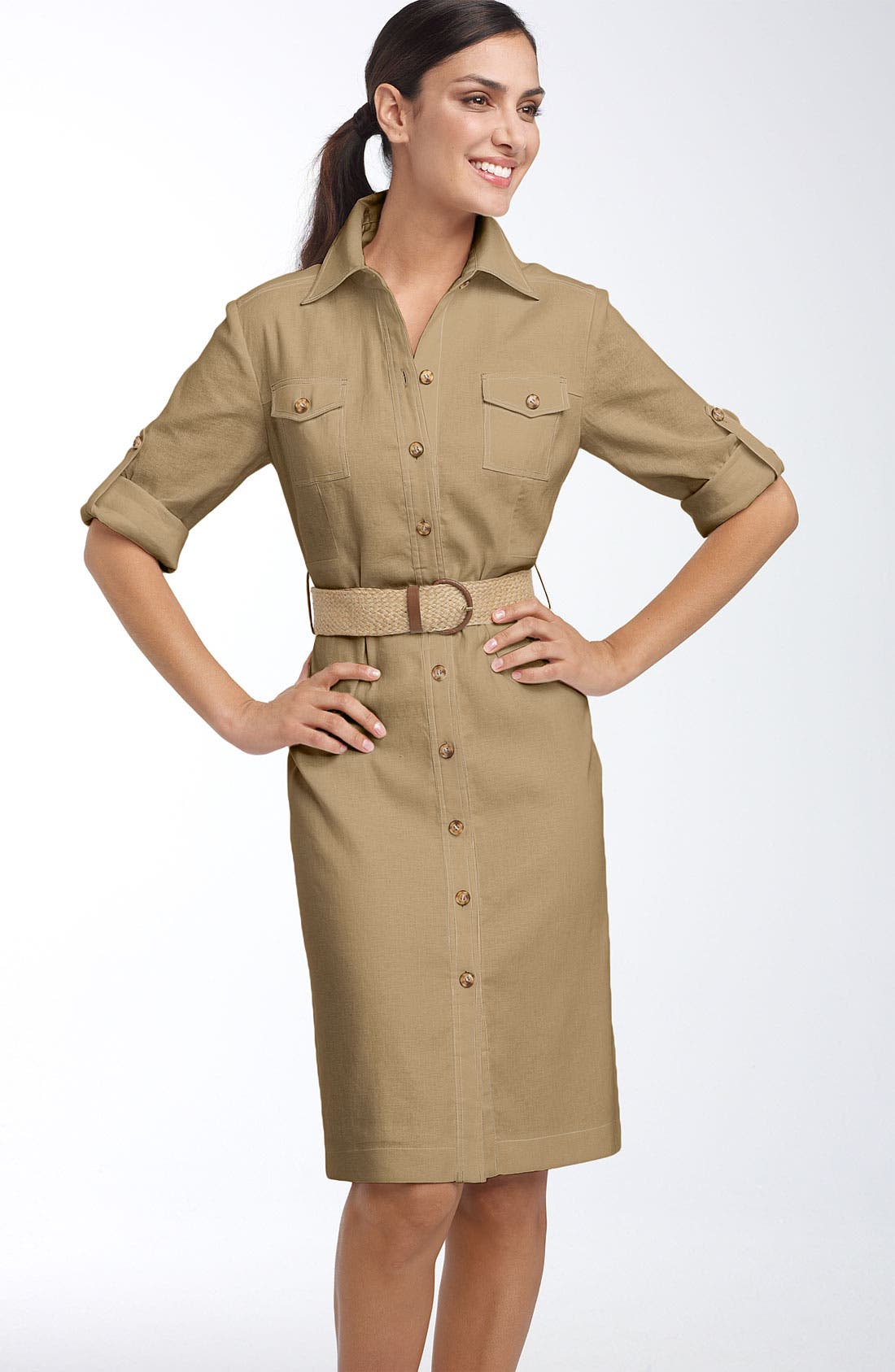 Tahari by Arthur S. Levine Belted Linen Blend Shirtdress Nordstrom