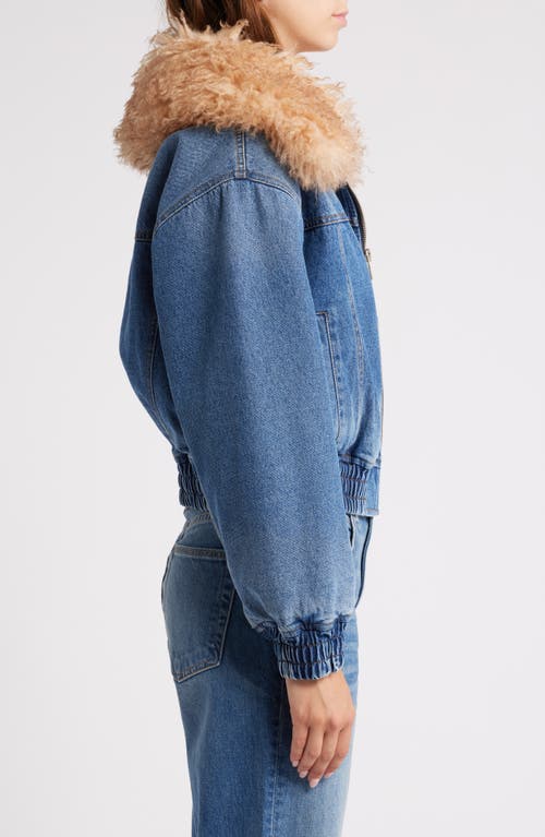 Shop Blanknyc Denim Bomber Jacket With Faux Fur Collar In Cozy Up