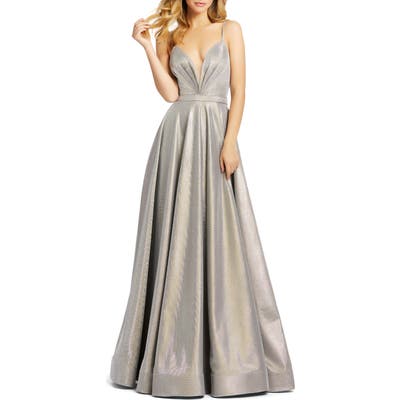Ieena For MAC Duggal Pleat Neck Ballgown, Metallic