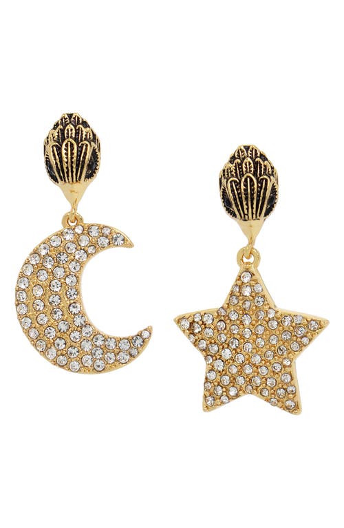 Star & Moon Mismatched Drop Earrings in Crystal