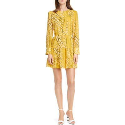 Ba & sh Ophe Long Sleeve Belted Floral Dress, Yellow