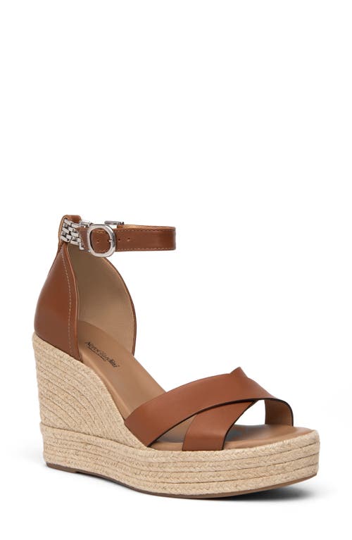 NeroGiardini Ankle Strap Espadrille Wedge Sandal in Cognac 