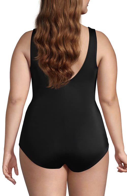 Shop Lands' End Plus Size Long Chlorine Resistant Soft Cup Tugless Sporty One Piece Swimsuit In Black