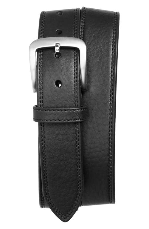 Double Stitch Leather Belt in Black