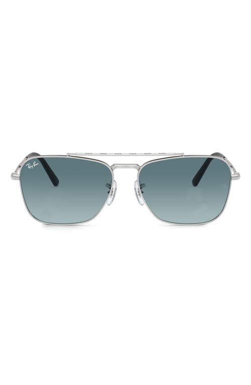 Ray Ban New Caravan Sunglasses Silver Frame Blue Lenses 55-15 In Blue Gradient
