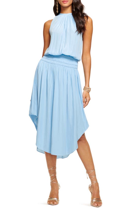 Shop Ramy Brook Audrey Smocked Waist Sleeveless Midi Dress In Misty Blue