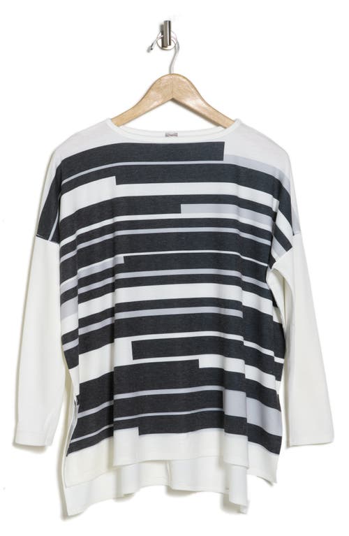 Go Couture Dolman Sleeve Asymmetrical Hem Pullover In Ivory/black Print 1