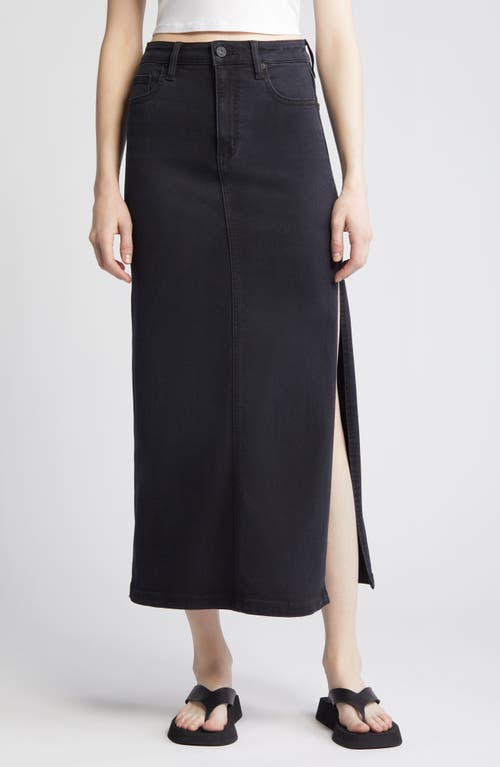Side Slit High Waist Midi Denim Skirt in Black Wash