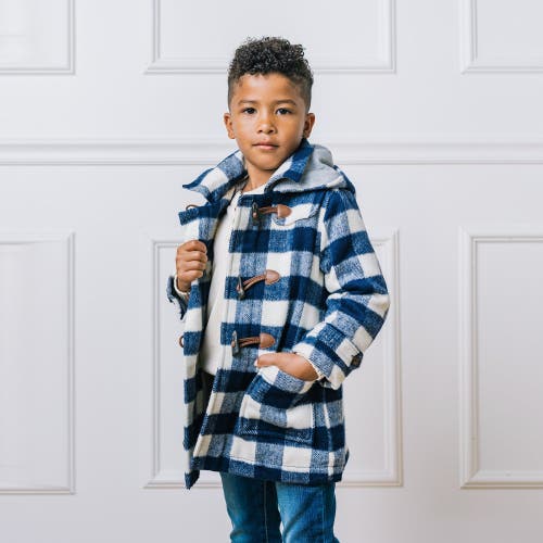 Shop Hope & Henry Boys' Toggle Duffle Coat, Kids In Navy And Ivory Buffalo Plaid