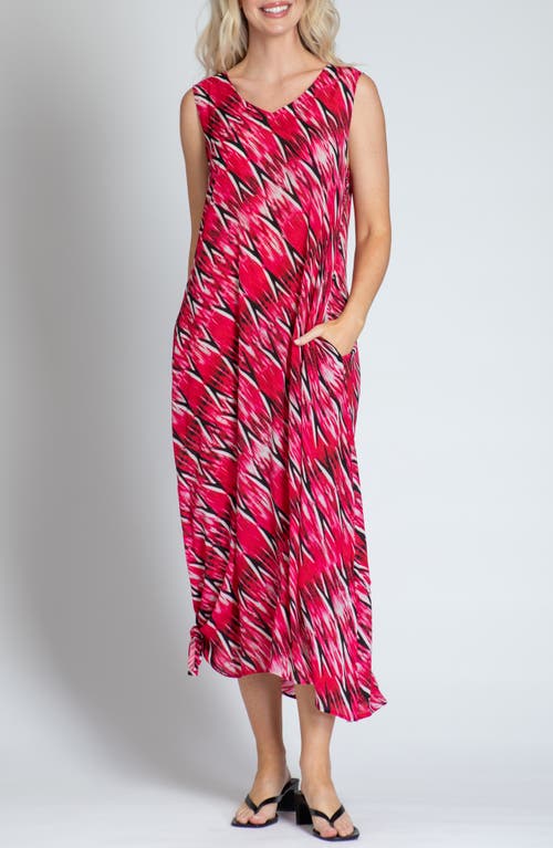 Apny Print V-neck Sleeveless Chiffon Midi Dress In Red Multi
