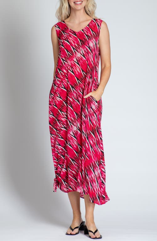 Shop Apny Print V-neck Sleeveless Chiffon Midi Dress In Red Multi