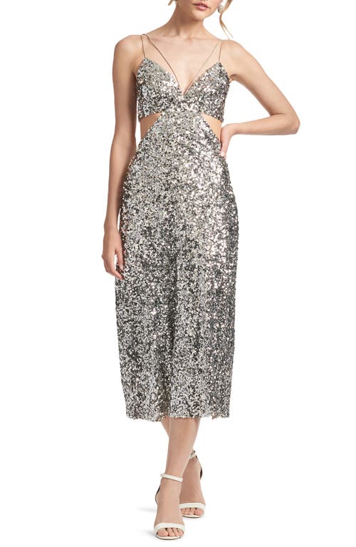 Sachin & Babi Roux Sequin Cutout Midi Dress Silver at Nordstrom,