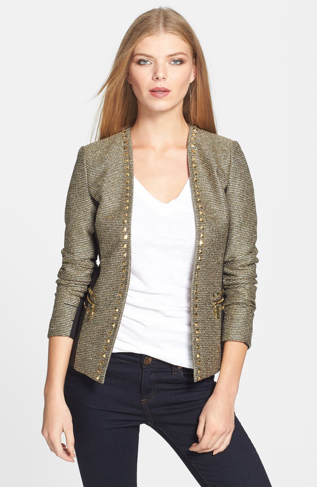 MICHAEL Michael Kors Metallic Tweed & Ponte Knit Jacket Nordstrom