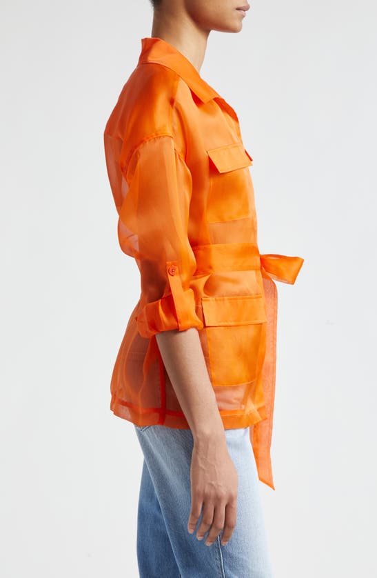 Shop L Agence Colson Tie Belt Silk Organza Safari Wrap Jacket In Pop Orange