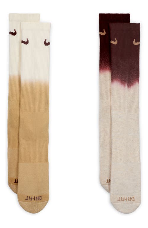 Shop Nike 2-pack Dri-fit Everyday Plus Cushioned Crew Socks In Beige/multi