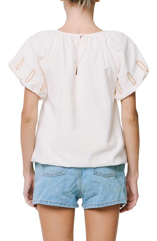 Shop Ciebon Celsey Embroidered Cotton Puff Sleeve Top In Cream Sand