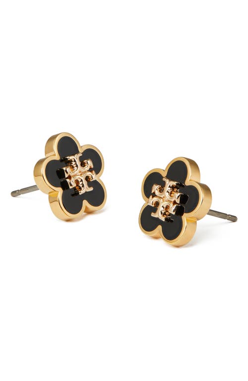 Shop Tory Burch Flower Stud Earrings In Tory Gold/black