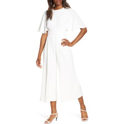 Eliza J Flutter Sleeve Crop Jumpsuit, Ivory