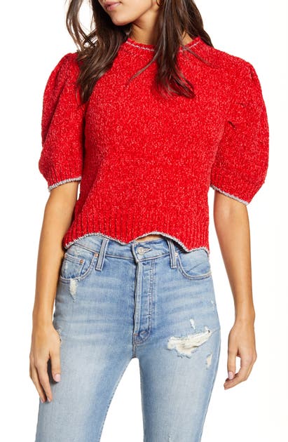 ENGLISH FACTORY METALLIC CHENILLE CROP SWEATER,BH276T