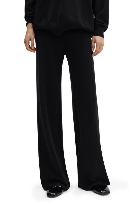 Shop Mango High Waist Wide Leg Knit Pants In Black