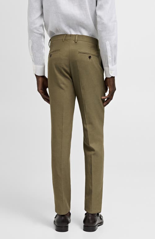 Shop Mango Slim Fit Pleated Suit Pants In Khaki Green