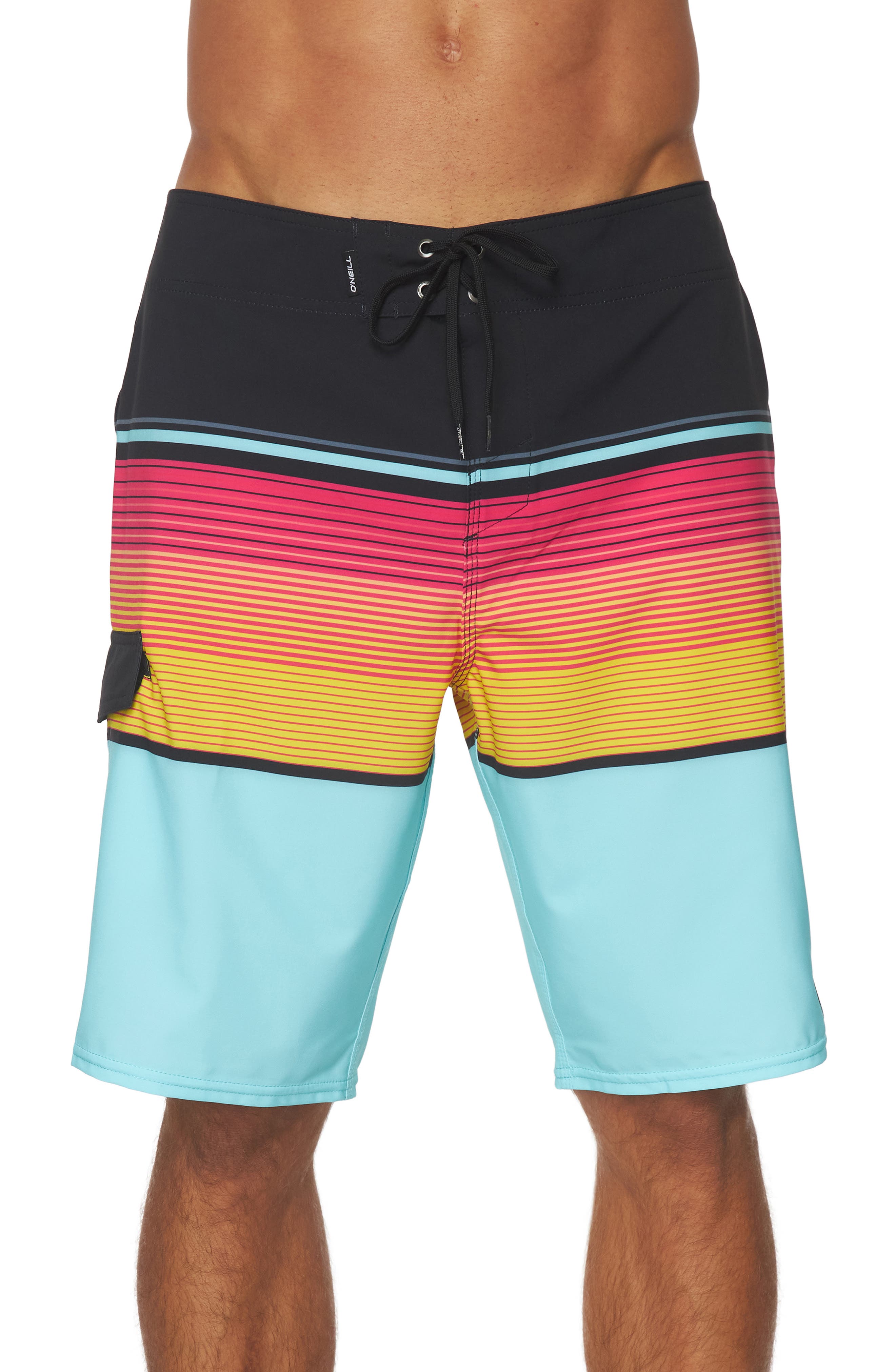 black and pink swim trunks