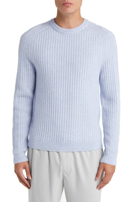 Reiss Millerson Textured Wool & Cotton Blend Crewneck Sweater In Soft Blue Melange