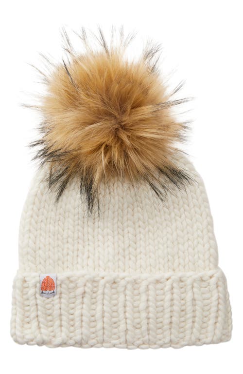Sh*t That I Knit The Rutherford Faux Fur Pompom Merino Wool Beanie in White Lie