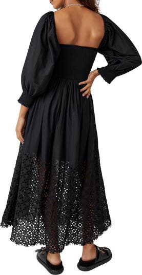 Perfect Storm Smocked Eyelet Long Sleeve Maxi Dress