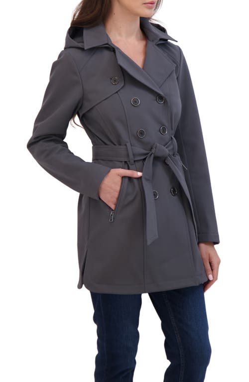 Sebby Water-resistant Hooded Double-breasted Trench Coat In Graphite