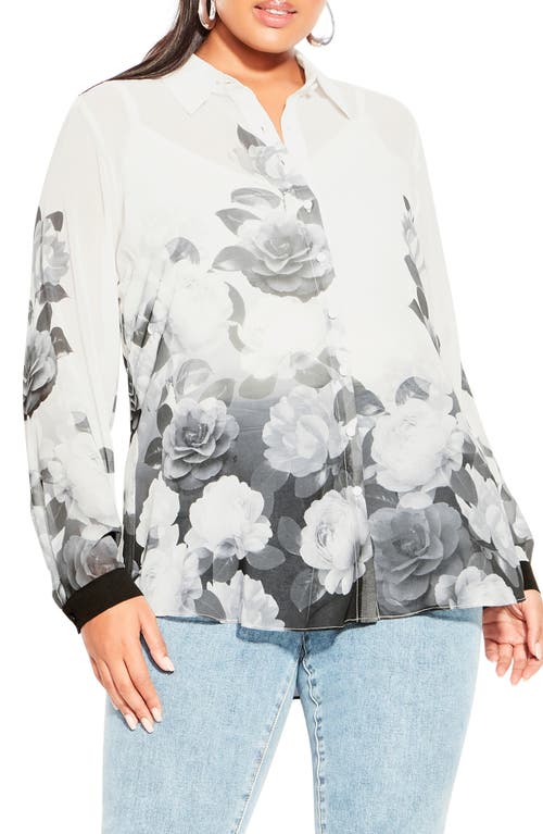 City Chic Victoria Relaxed Fit Floral Button-Up Shirt in Black Camelia Fl