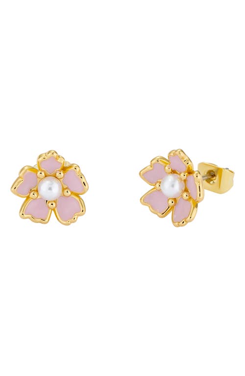 Shop Ted Baker London Peti Imitation Pearl Flower Stud Earrings In Gold Tone/light Pink/pearl