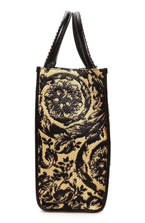 Shop Versace Extra Large Athena Barocco Raffia Tote In Multicolor Black- Gold