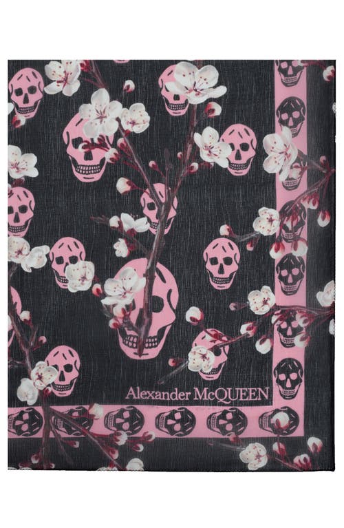 Shop Alexander Mcqueen Blossom Skull Silk Chiffon Scarf In Black/pink