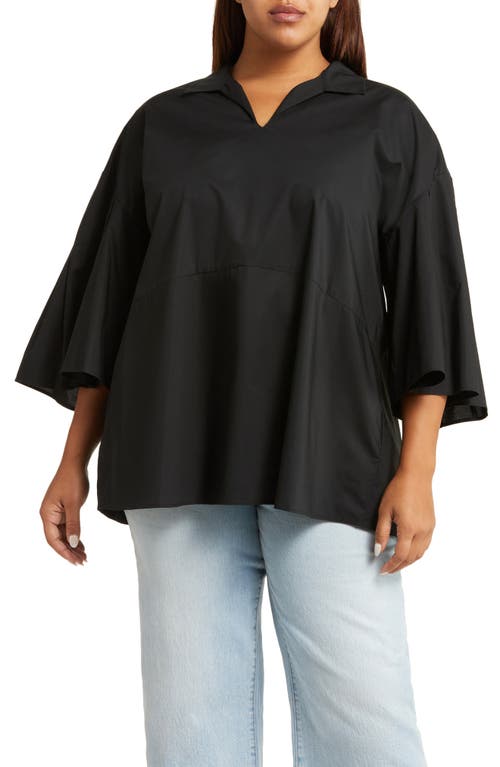 Maureen Cotton Poplin Tunic Shirt in Black