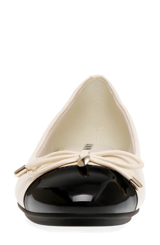 Anne Klein Luci Cap Toe Ballet Flat In Off White Black Smooth
