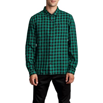 Rvca Telegraph Check Flannel Button-Up Shirt, Green