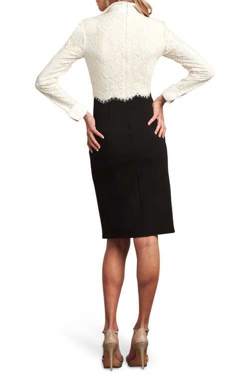 Tadashi Shoji Long Sleeve Lace & Crepe Dress In Black