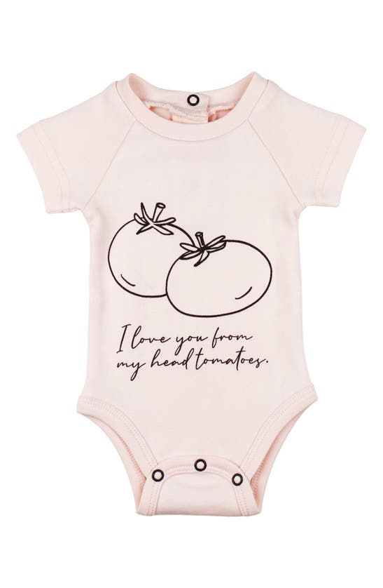 Shop L'ovedbaby Tomato Organic Cotton Graphic Bodysuit In Blush Tomatoes